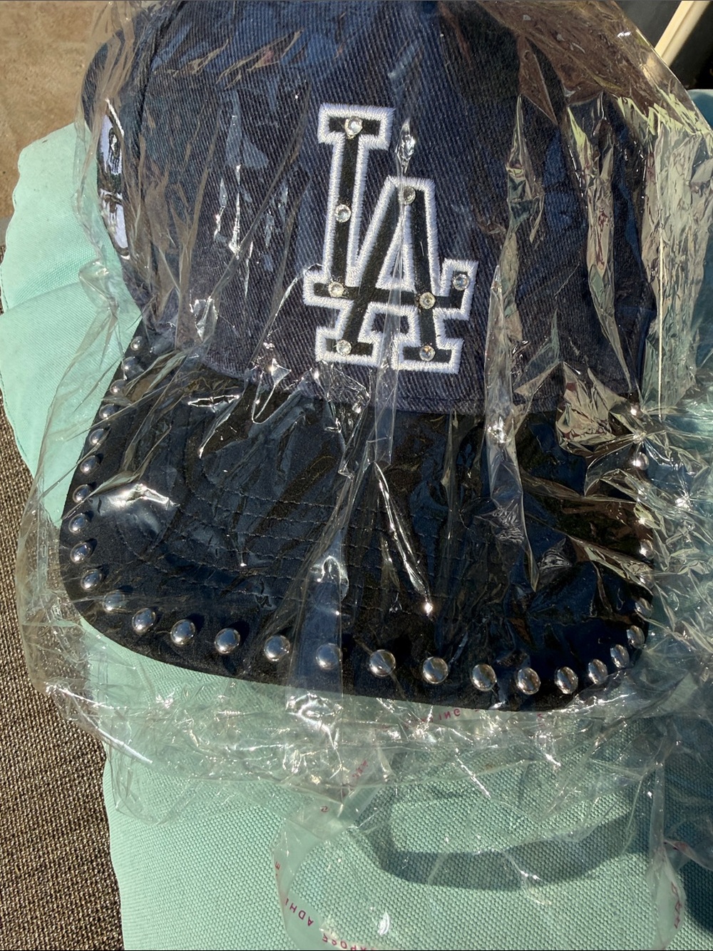 New 1 of a kind custom New Era Los Angeles Dodgers Navy/ Blk Studded stones Cap - Picture 5 of 16